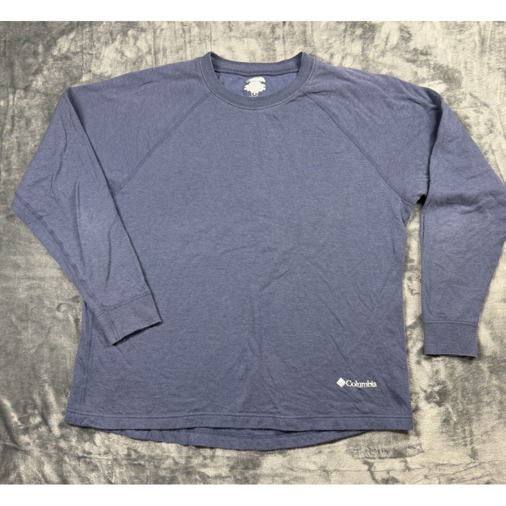 Columbia Sportswear Mens M Blue Wool Blend Thermal Long Sleeve Crewneck Shirt